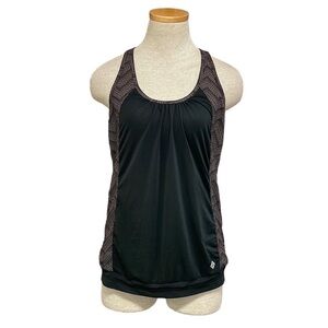 PrAna Tank Top Shirt Black Purple Geometric Racer Back Size Small S Athletic